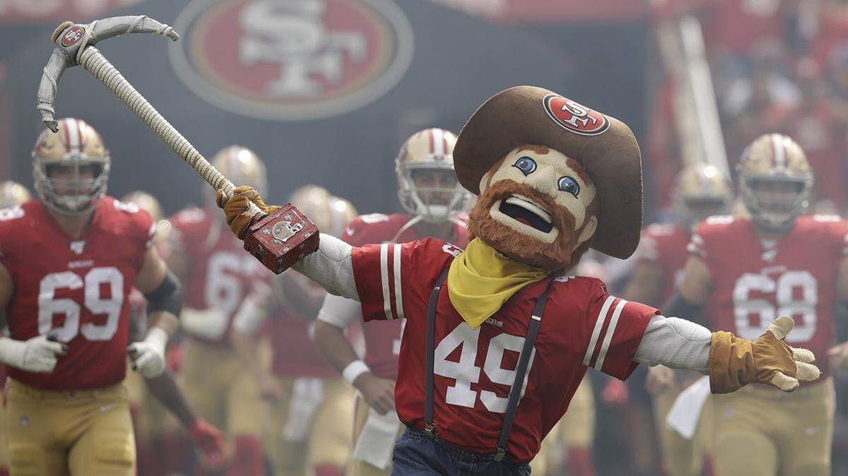 The San Francisco 49ers mascot represents the rough-and-tumble — and intolerant — prospectors who flooded into California during the Gold Rush.