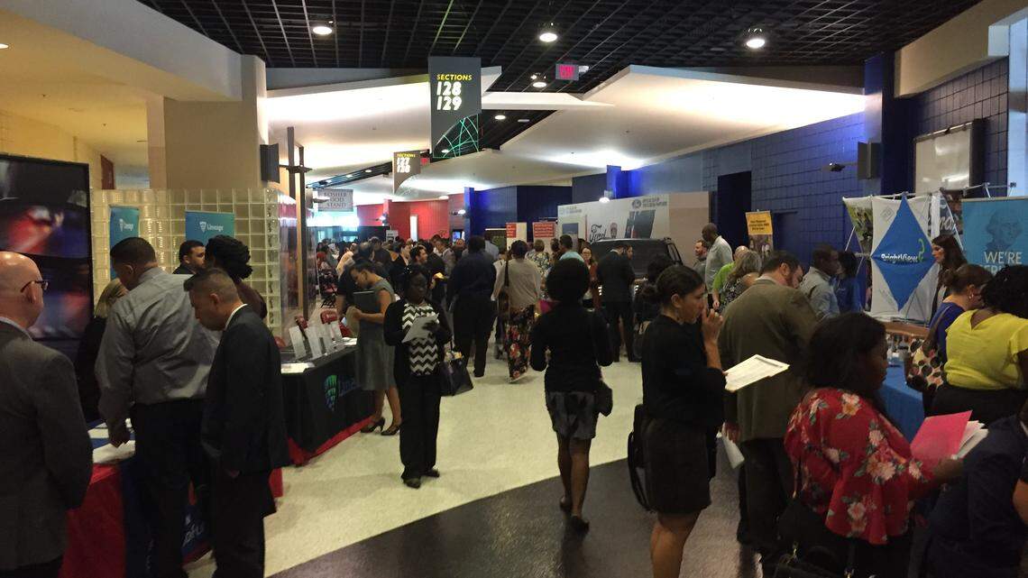 At the JobNewsUSA jobs fair at the BB&T Center in Sunrise Nov. 13, 2019, hundreds of jobs seekers showed up—belying the low unemployment rate.