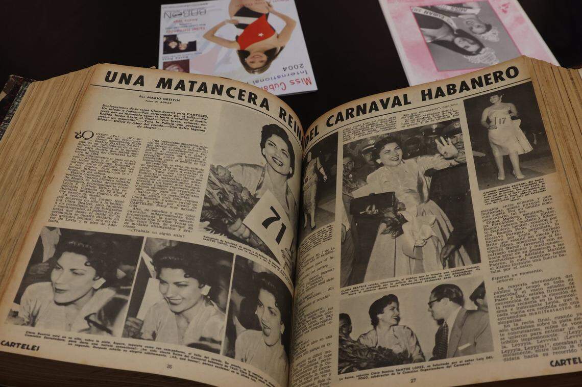 A large book of photographs and articles about Cuban pageants and Carnivals at the University of Miami Cuba Heritage Collection.