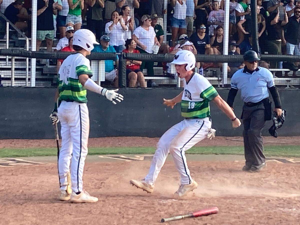 Westminster Christian’s Erik Eikenberg scores the decisive run in the host Warriors’ 3-2 win over Chaminade-Madonna in a Region 4-3A semifinal on Saturday afternoon.