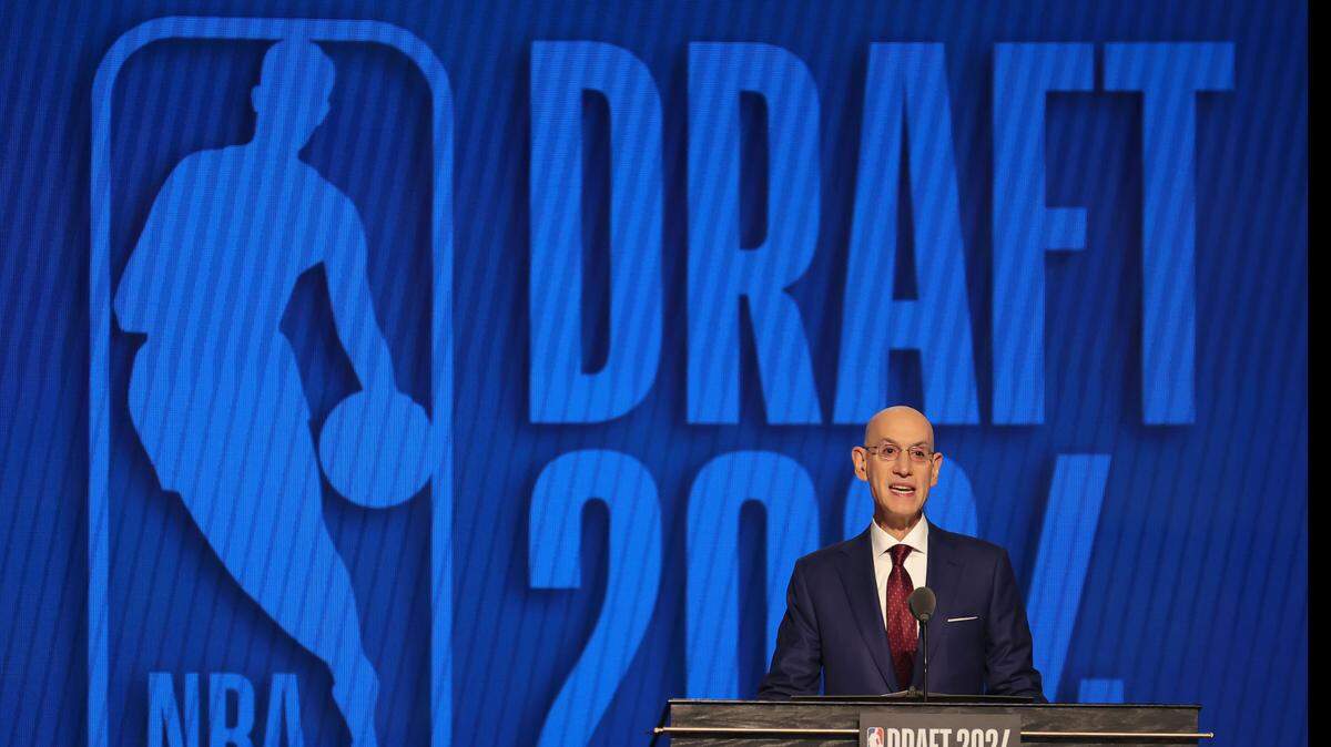 NBA commissioner Adam Silver speaks before the first round of the 2024 NBA Draft at Barclays Center.