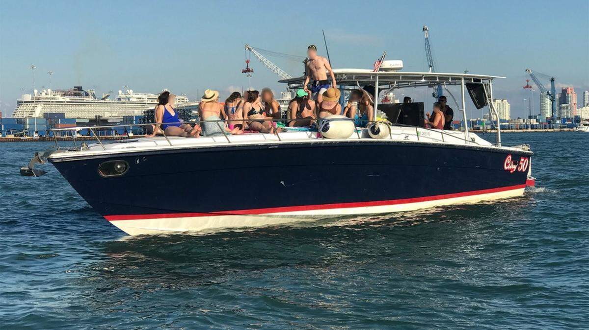A 49-foot pleasure craft, named Natalie, was stopped by the U.S. Coast Guard on the Miami River in Florida, Dec. 7, 2019. Crews determined it was an an illegal charter operation.