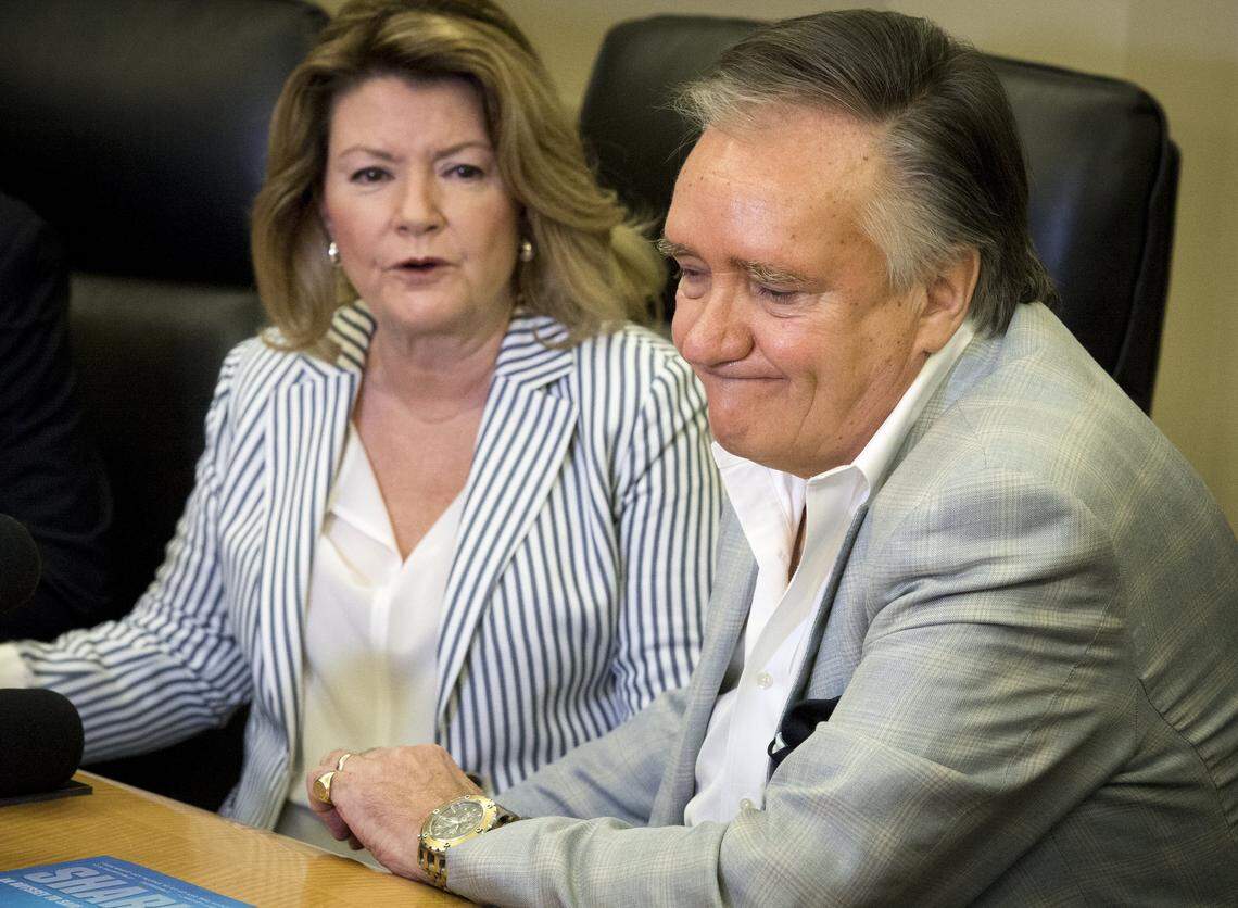 Rob Stewart’s parents at a press conference regarding the lawsuit against Peter Sotis and Add Helium at Haggard Law Firm in Coral Gables. March 28, 2017. Stewart, a 37-year-old Toronto filmmaker, died in a diving accident off Islamorada in January 2017.