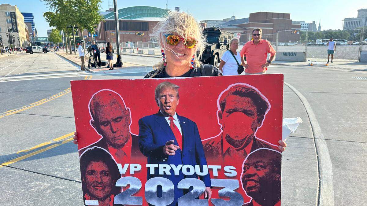 Sherri Connelly stood outside of the first 2024 GOP debate to state the obvious about Donald Trump’s big lead in the race.