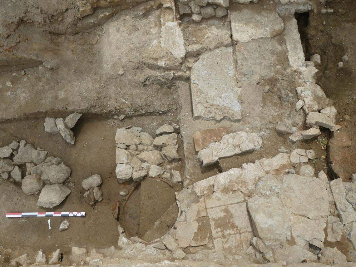 A round jar (bottom center) would have collected rainwater and then dripped it into the bath system, researchers said.