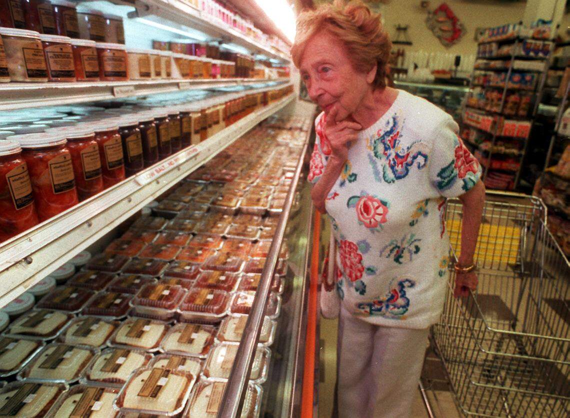 Eunice Gordon, long-time customer of the Epicure Market in Miami Beach, goes shopping.