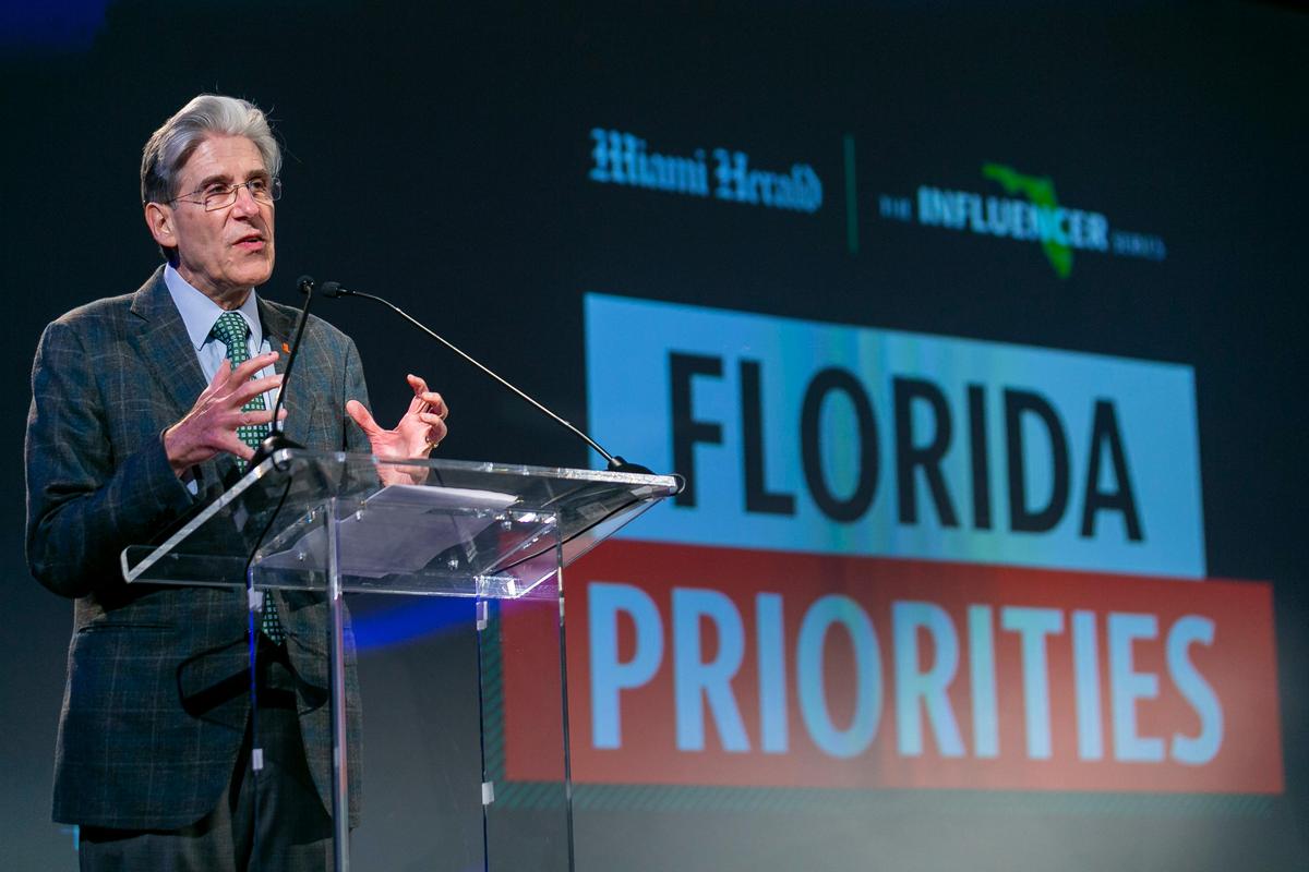 Julio Frenk, president of the University of Miami, speaks during day two of the Florida Priorities Summit at the University of Miami in Coral Gables, Florida, last November. Frenk said a scenario has been discussed of having games without fans.