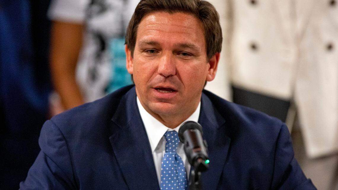 Gov. Ron DeSantis during a roundtable discussion in Miami on July 13.