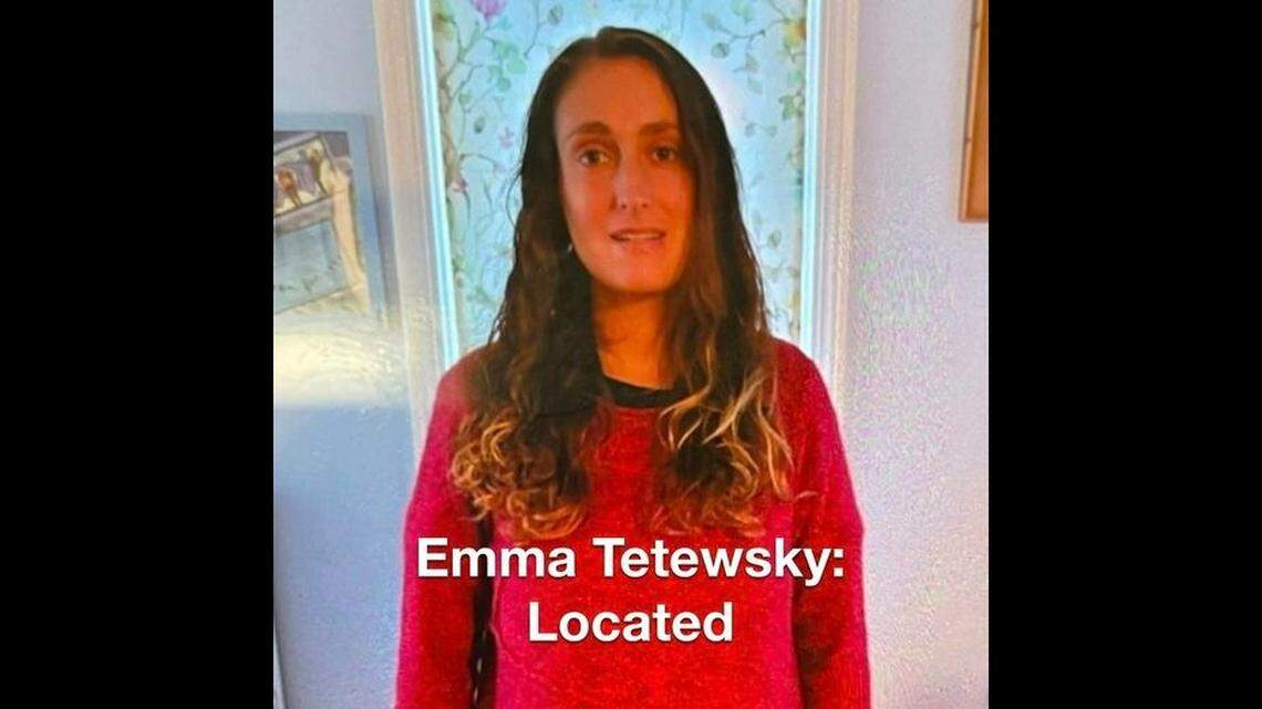 Emma Tetewsky, 31, was located alive in Borderland State Park after days of being trapped in mud, officials say.