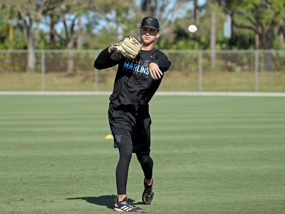Miami Marlins minor league pitcher Braxton Garrett runs drills during practice spring training game at the Roger Dean Chevrolet Stadium on Wednesday, March 6, 2019 in Jupiter, FL.