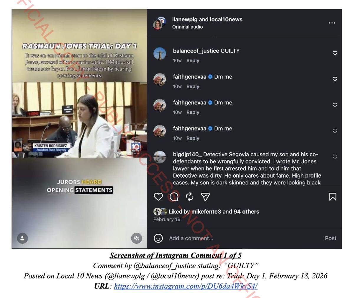 Screenshot of an Instagram comment made by @balanceof_justice on media coverage of the Bryan Pata murder trial
