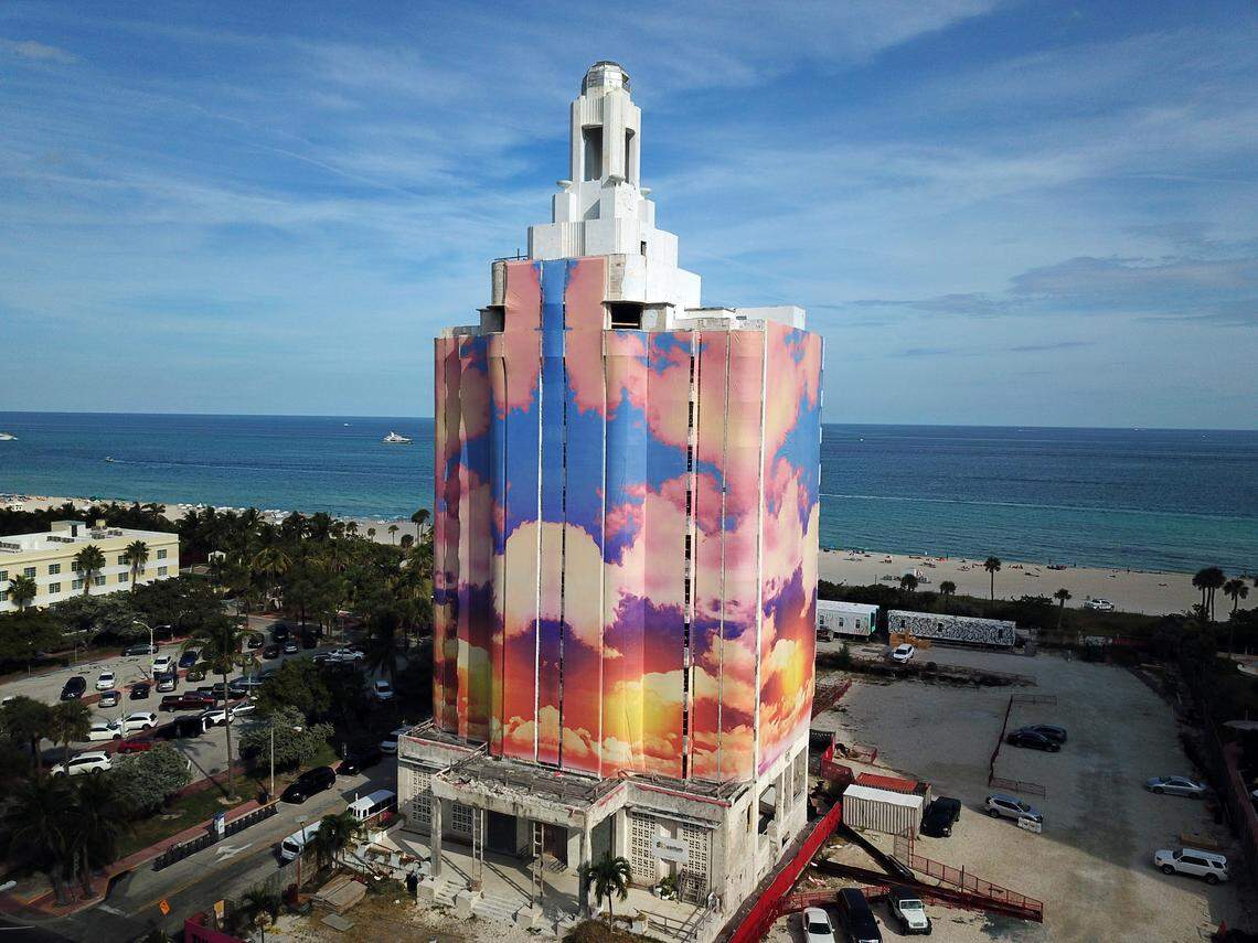 Artist Miya Ando has wrapped the old Versailles hotel as part of the 2018 Faena Festival.