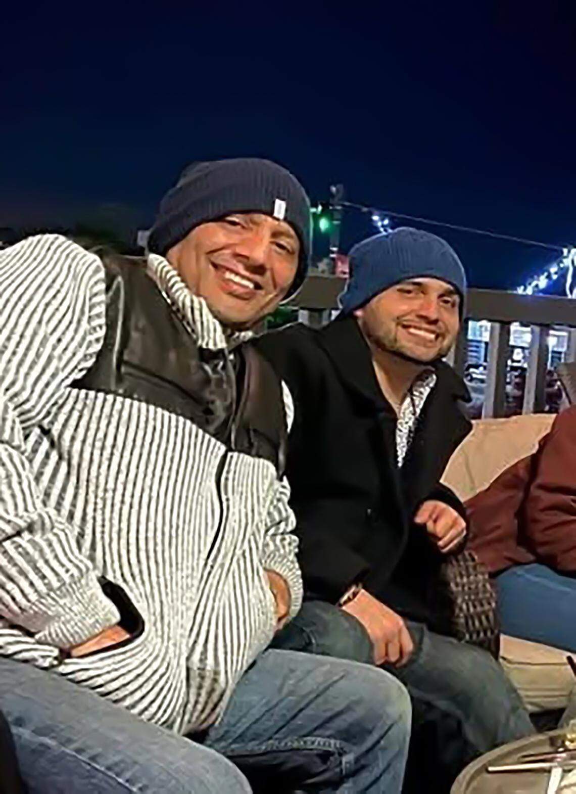 Neighbor Andrew Ferrin, right, poses with his uncle John David, left, in an undated photo. Ferrin was shot to death when Mary Gingles fled to his house to escape her husband.