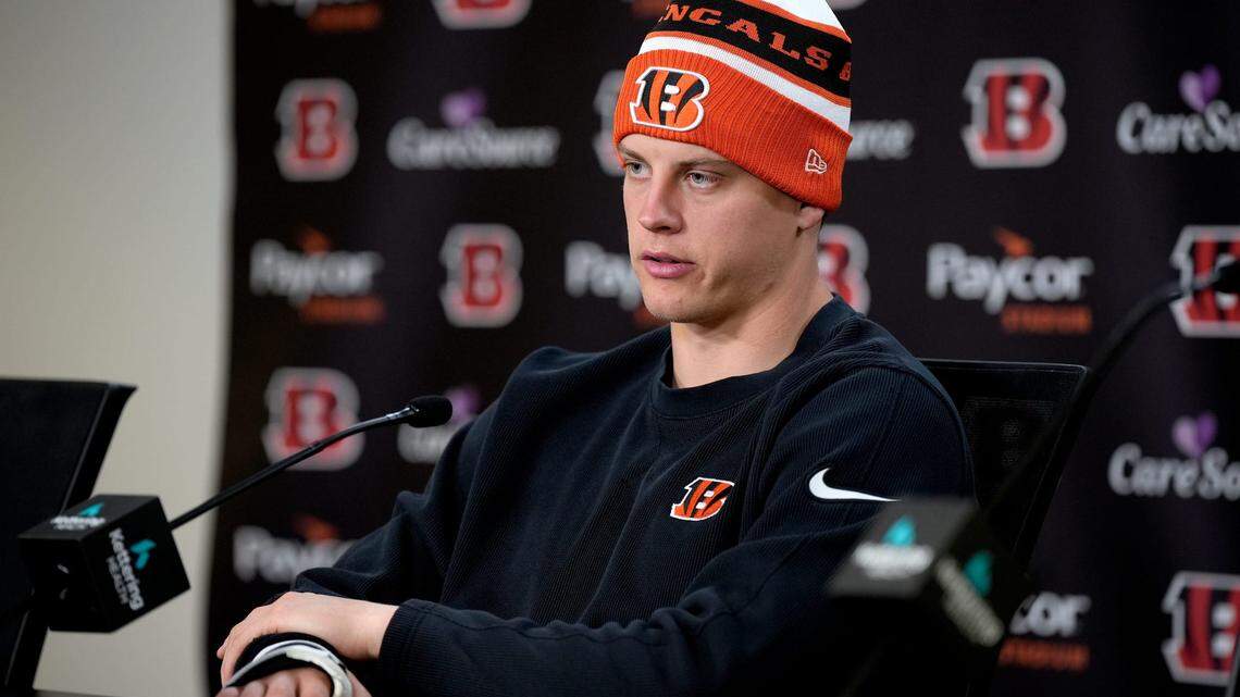 Cincinnati Bengals quarterback Joe Burrow speaks to the media about his season-ending wrist injury at Paycor Stadium Friday, Nov. 17, 2023. A wrist injury doesn’t always mean surgery; it depends on what was injured.