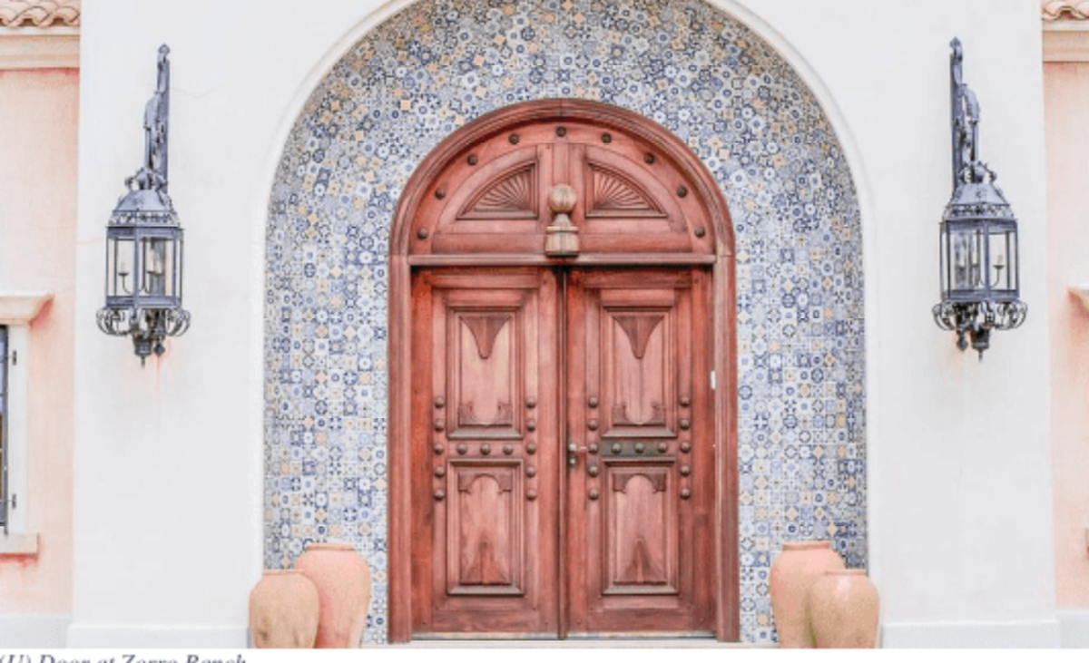 The front door of Jeffrey Epstein’s Zorro Ranch estate in New Mexico. A tipster in 2019 told the FBI he thought he recognized the Death Bell in real estate photos of the estate. Investigators looked into it, but didn’t get far and the probe was closed.  