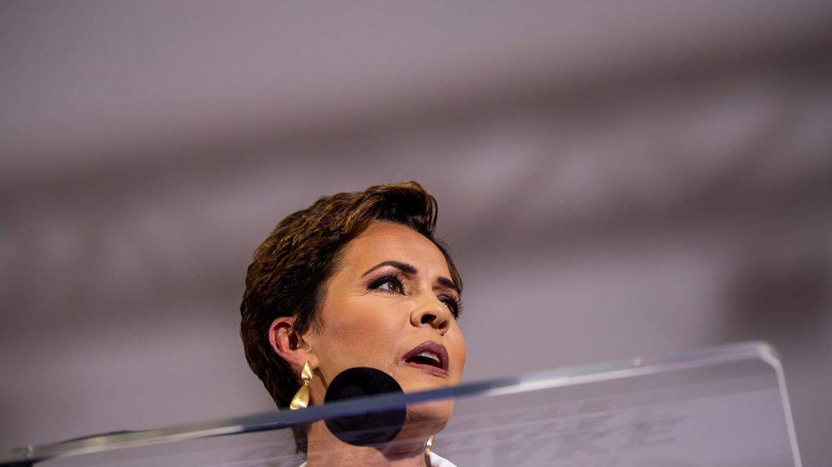 Former news anchor Kari Lake announces her bid for the U.S. Senate during an Oct. 10 rally in Scottsdale, Arizona.