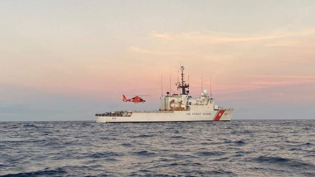 The Coast Guard Cutter Thetis crew underway in the West Caribbean on Jan. 14, 2021.