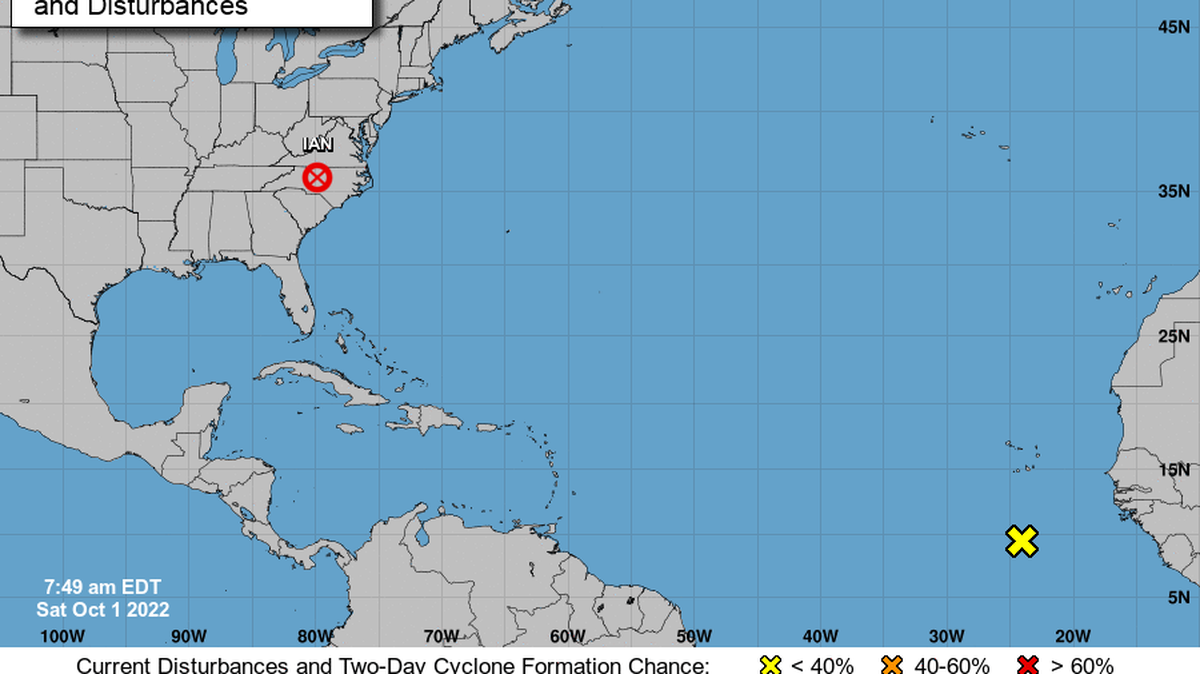 The National Hurricane Center’s 8 a.m. Saturday, Oct. 1, 2022, tropics map.