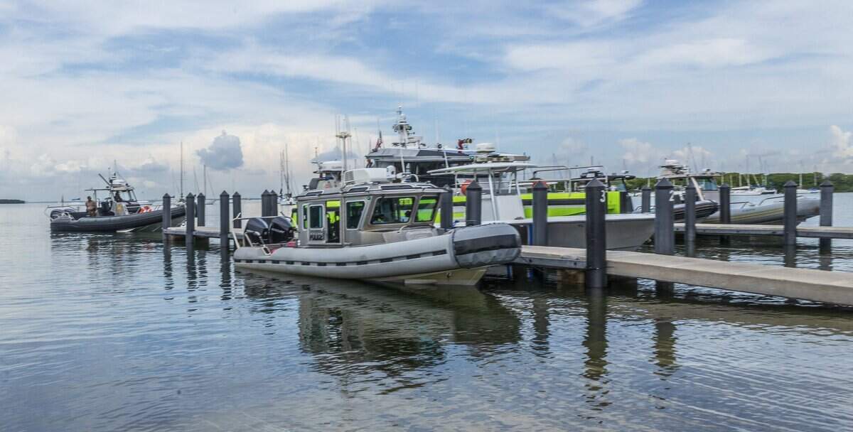 Vessels from different law enforcement’s agencies were on display during a press conference held by Mayor Daniella Levine Cava with members of the Miami-Dade Board of County Commissioners and members of the Boater Safety Task Force to call on the community to celebrate the July 4th holiday by staying safe on the water at Crandon Park Marina in Key Biscayne, on Thursday, July 02, 2026.