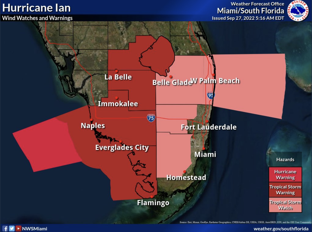 Partes de Miami-Dade y Broward están bajo vigilancia de tormenta tropical el martes por la mañana.