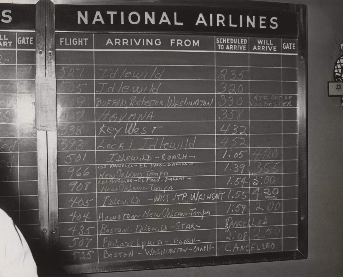 National Airlines chalks up arrivals and departures at Miami International Airport.