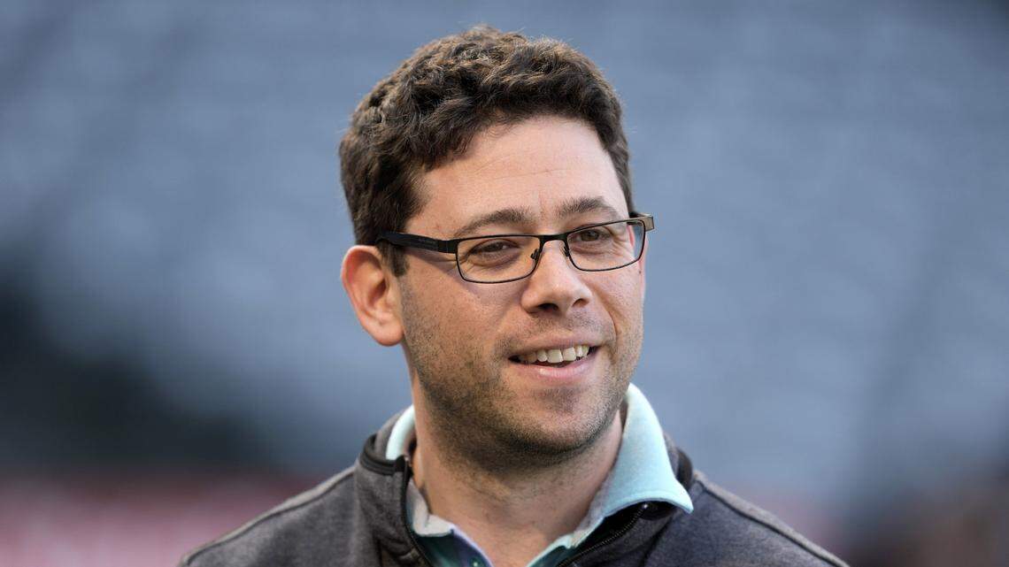 May 9, 2022; Anaheim, California, USA; Tampa Bay Rays general manager Peter Bendix before the game against the Los Angeles Angels at Angel Stadium. Mandatory Credit: Kirby Lee-USA TODAY Sports