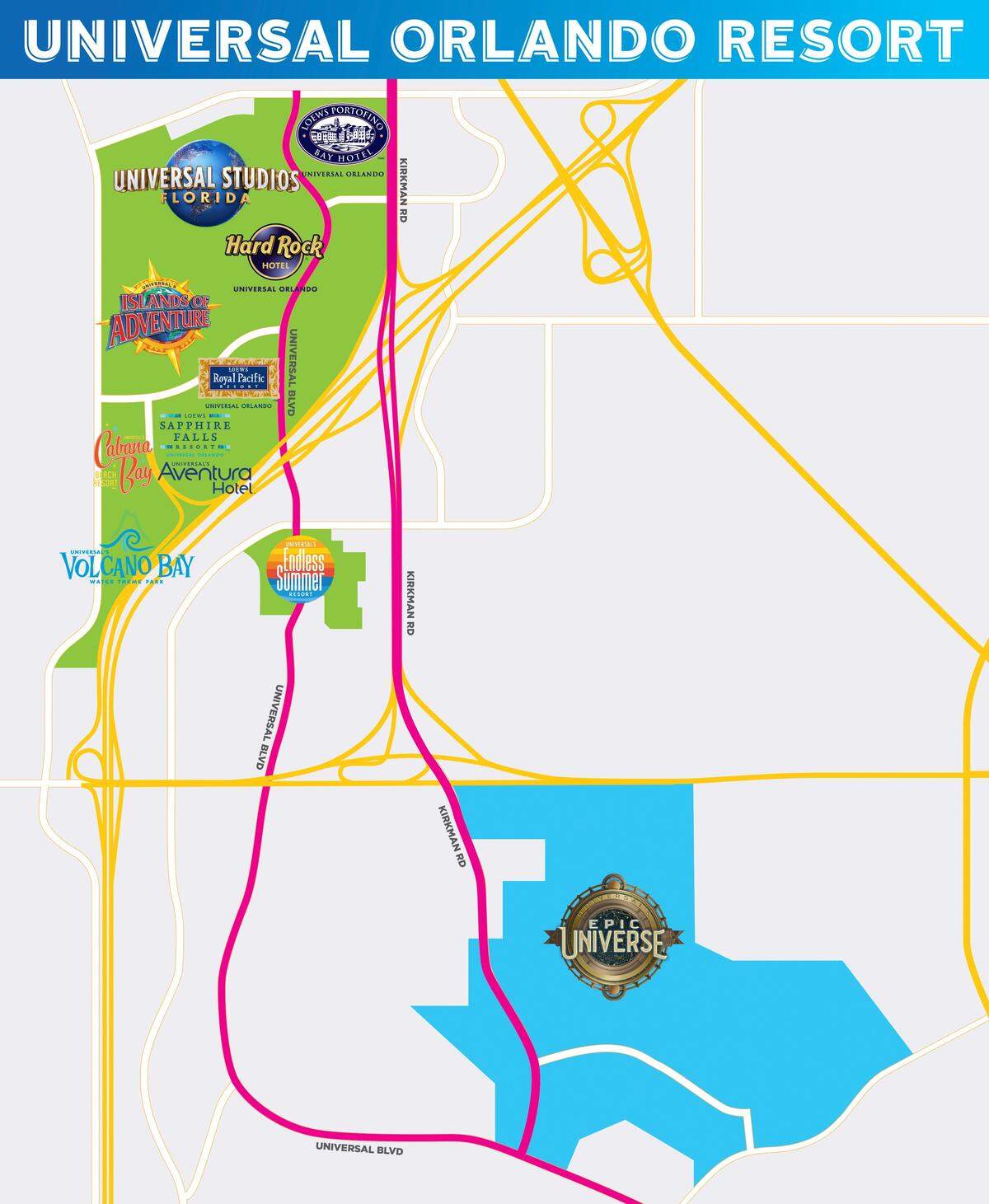 Epic Universe, Universal Orlando’s new theme park, will be located several miles south of its existing resort.