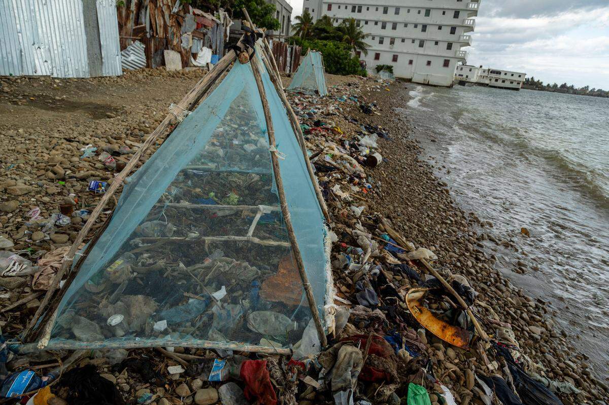 Homemade nets to catch eels, zangi in Haitian Creole, litter the coastlines of Port-de-Paix in northwest Haiti. Harvesting of eel is a lucrative business in the country.