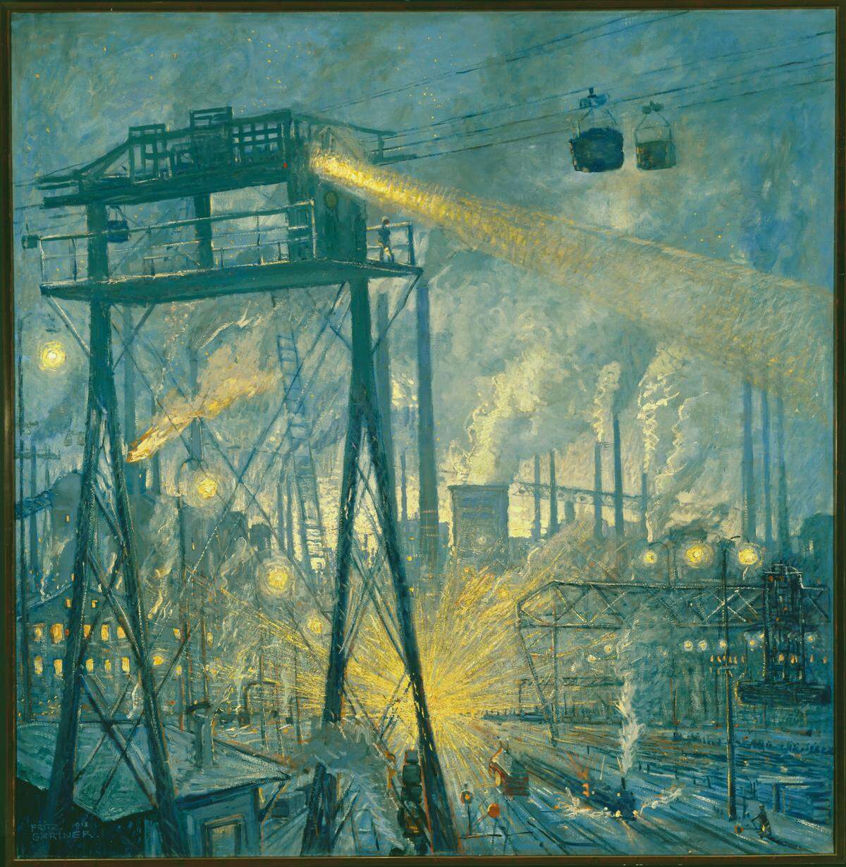 Fritz Gärtner’s “Winter Morning in the Cast Steel Works,” 1912, is part of the show “The Big World: Alternative Landscapes in the Modern Era,” at the Wolfsonian-FIU Museum.