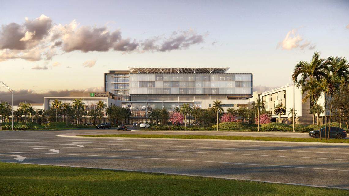 A rendering of the new Baptist Health Sunrise Hospital. The hospital had a ceremonial groundbreaking on Wednesday.