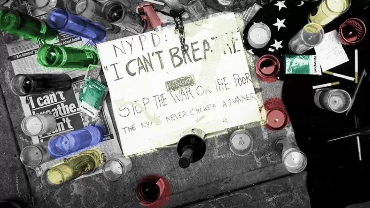 Memorial to Eric Garner, the black man killed when a white police officer put him in a chokehold.