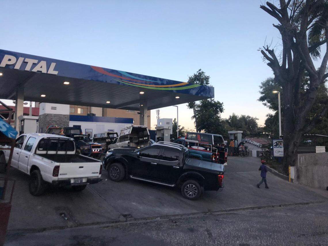 Drivers line up at gas station in Port-au-Prince where a fuel shortage has made it difficult to find gas or diesel throughout Haiti.