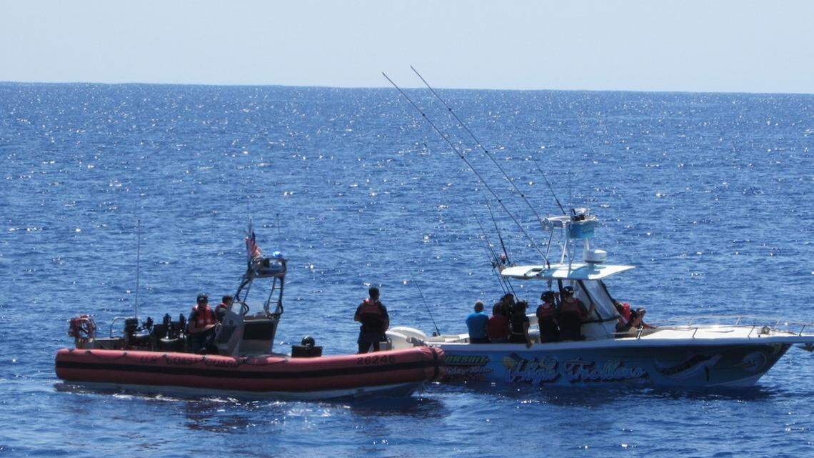 The Coast Guard Cutter Isaac Mayor intercepts the boat High Trollers Thursday.
