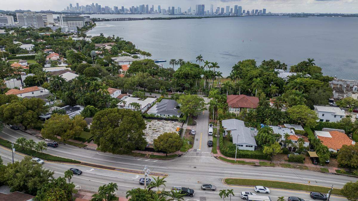 View of Alton Road on the front and North Bay Road, where some wealthy residents are trying to move forward with a proposal to block off the street and make this a gated road that would have guard towers and require a driver's license to pass through, in Miami Beach, on Tuesday October 28, 2025.