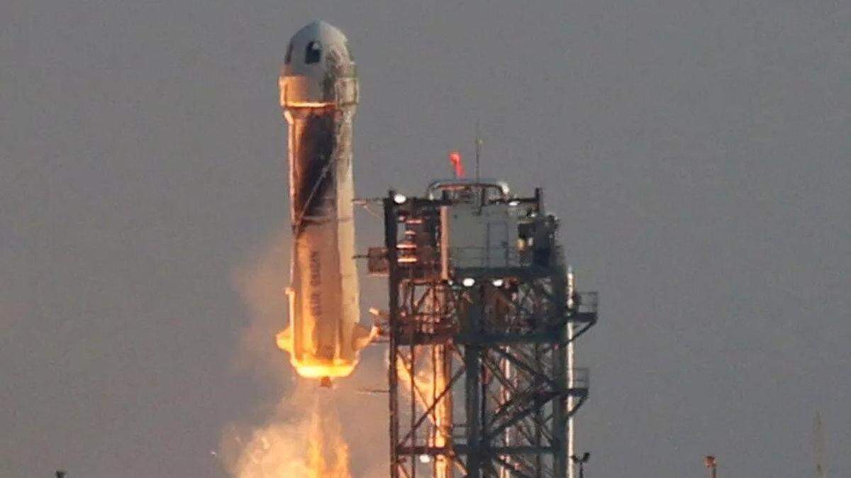 Jeff Bezos is aboard Blue Origin’s New Shepard rocket as it lifts off in Van Horn, Texas.