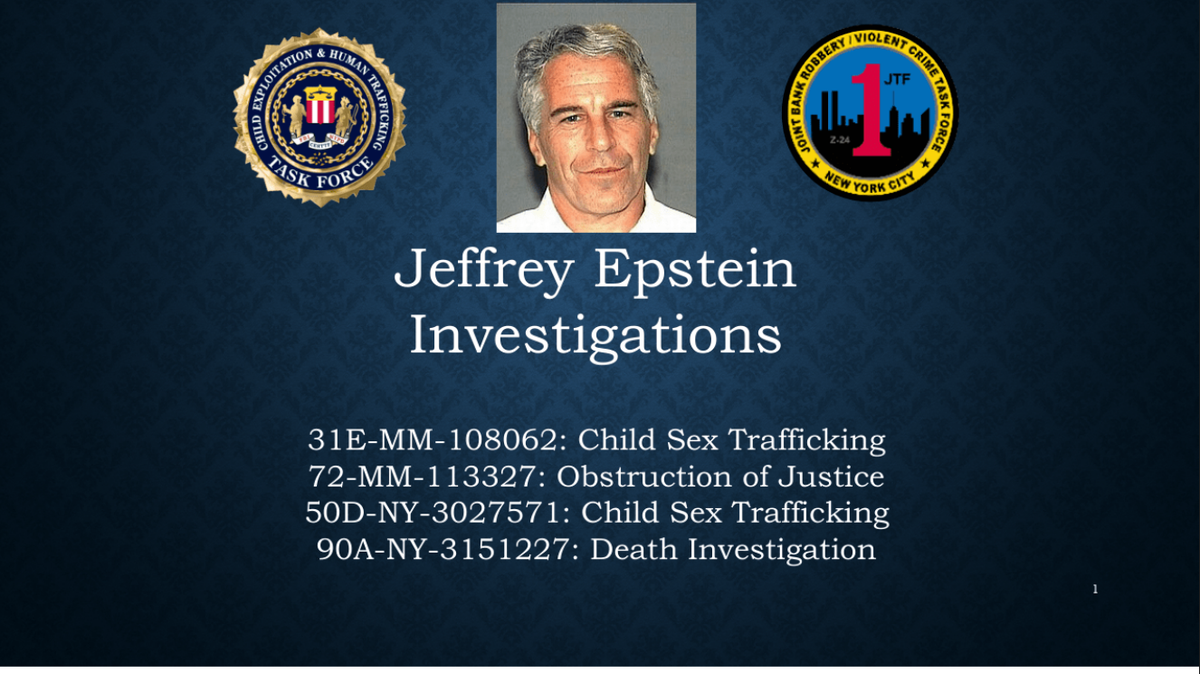 Un PowerPoint publicado entre los archivos del Departamento de Justicia sobre Jeffrey Epstein.