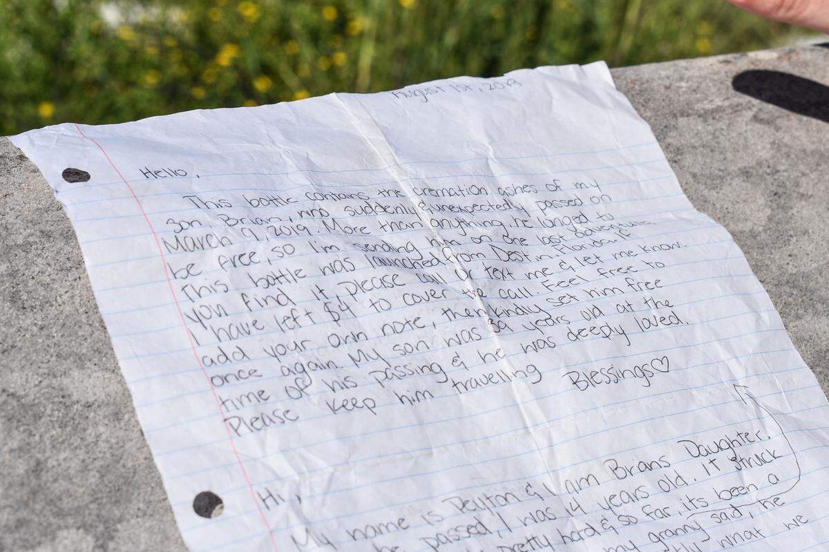 The letter in the glass bottle had contained two messages, one from Brian’s mom and another from his daughter.