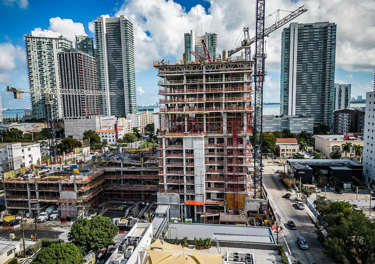 Here's an aerial view looking east at an apartment building under construction at Northeast 29th Avenue in Miami's Edgewater neighborhood, on Friday Dec. 30, 2022.
