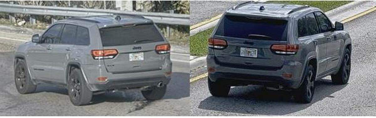 Broward detectives are looking for a 2020 Jeep Grand Cherokee with the Florida tag 28BSTR that they say was involved in a shooting that left two dead and two others injured in Pompano Beach on Feb. 26, 2023.