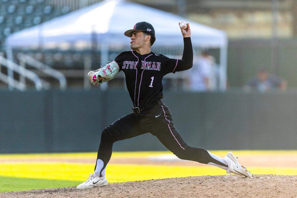Marjory Stoneman Douglas relief pitcherJace Romans (1) throws the ball during the Class 7A semifinal state game against Vero Beach at Hammond Stadium on Friday, May 17, 2024, in Fort Myers, Fla.
