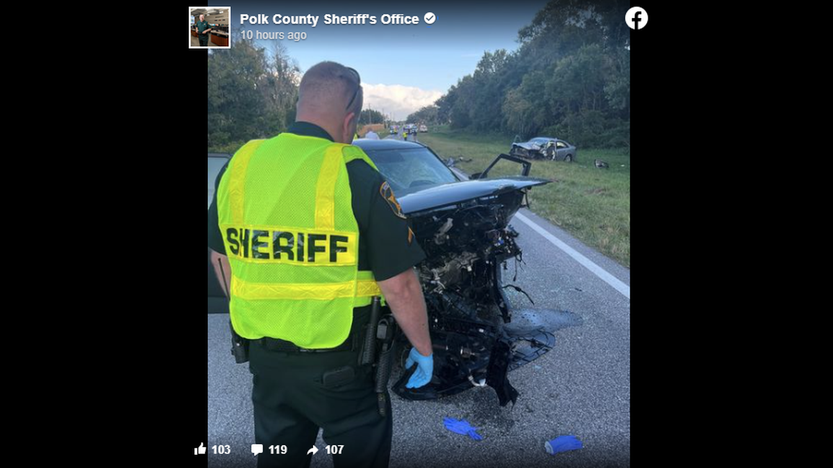 One man was killed and two other people were injured when a car drifted into oncoming traffic, Florida deputies said.