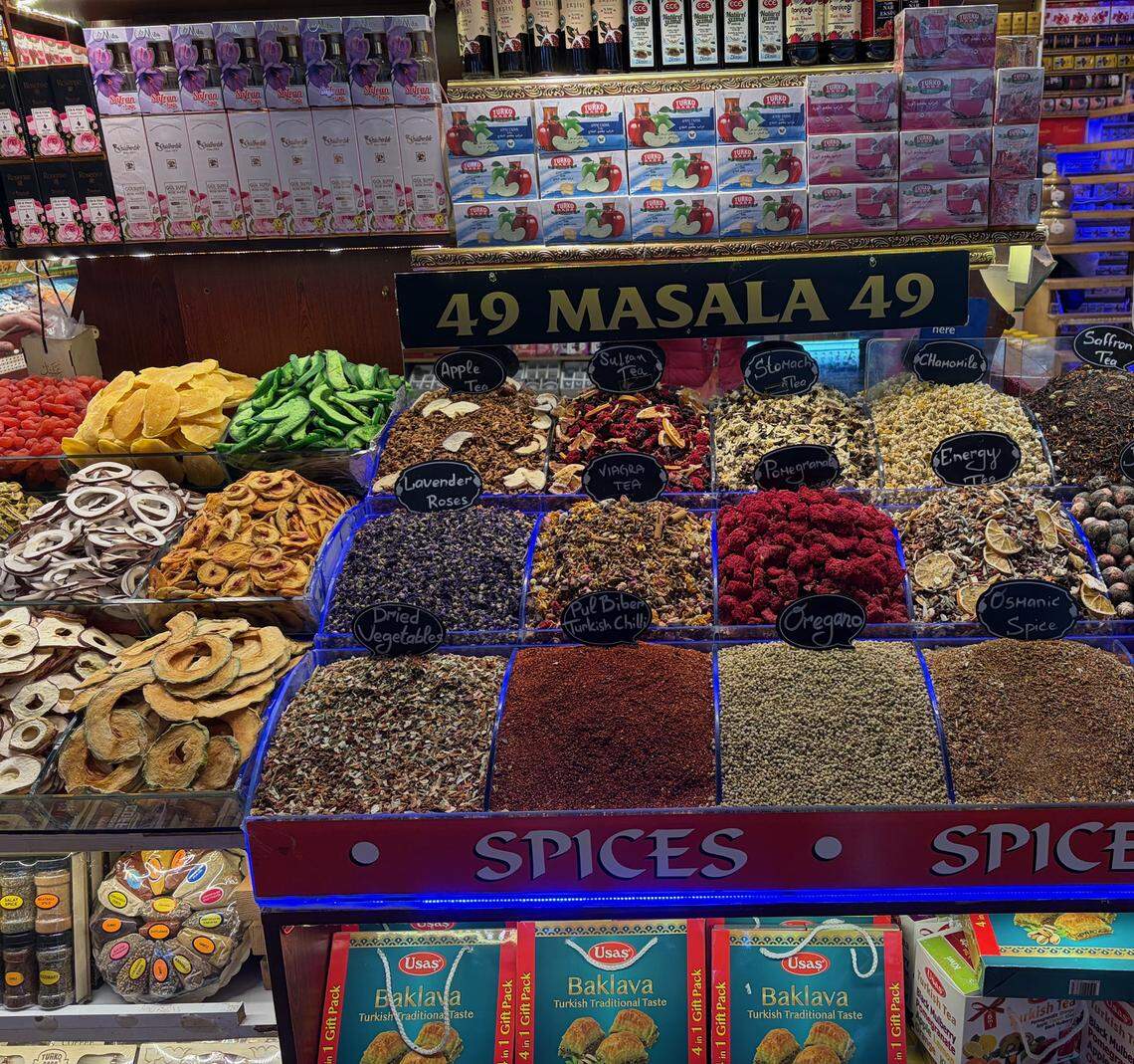 A stall at the Spice Bazaar in Istanbul, Turkey.