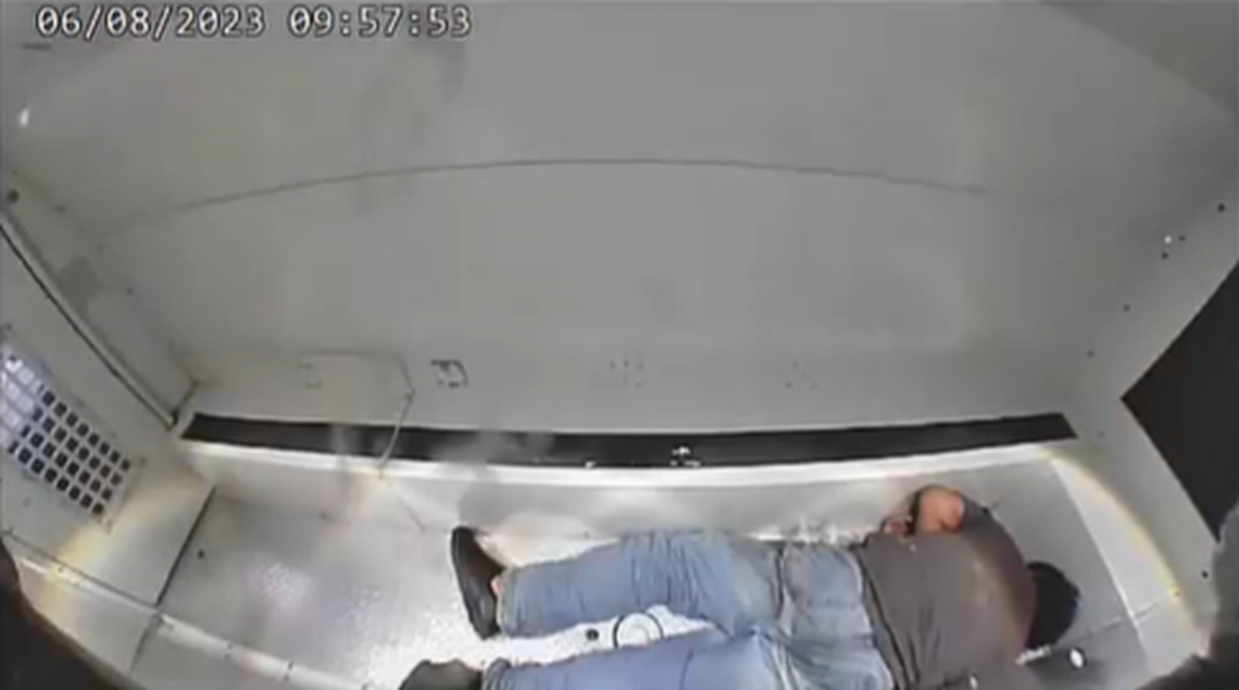 Sanchez-Mayen inside the police van on June 8, 2023.