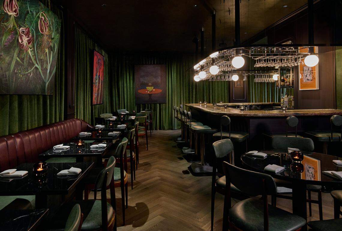 The dark interior of The Joyce, now open on Espanola Way in Miami Beach.