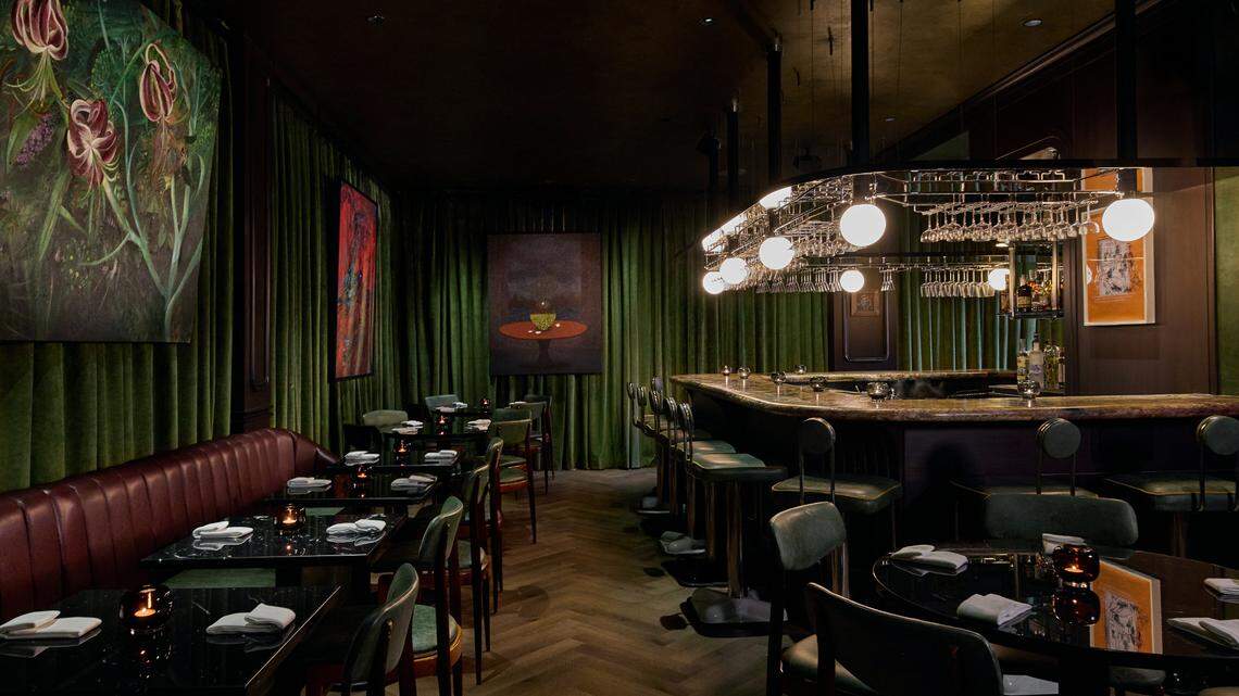 The dark interior of The Joyce, now open on Espanola Way in Miami Beach.