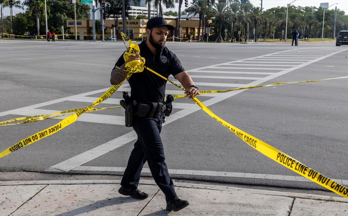 Miami, Florida, October 28, 2021 - Scene of officer involved shooting at 163rd Street and Biscayne Boulevard