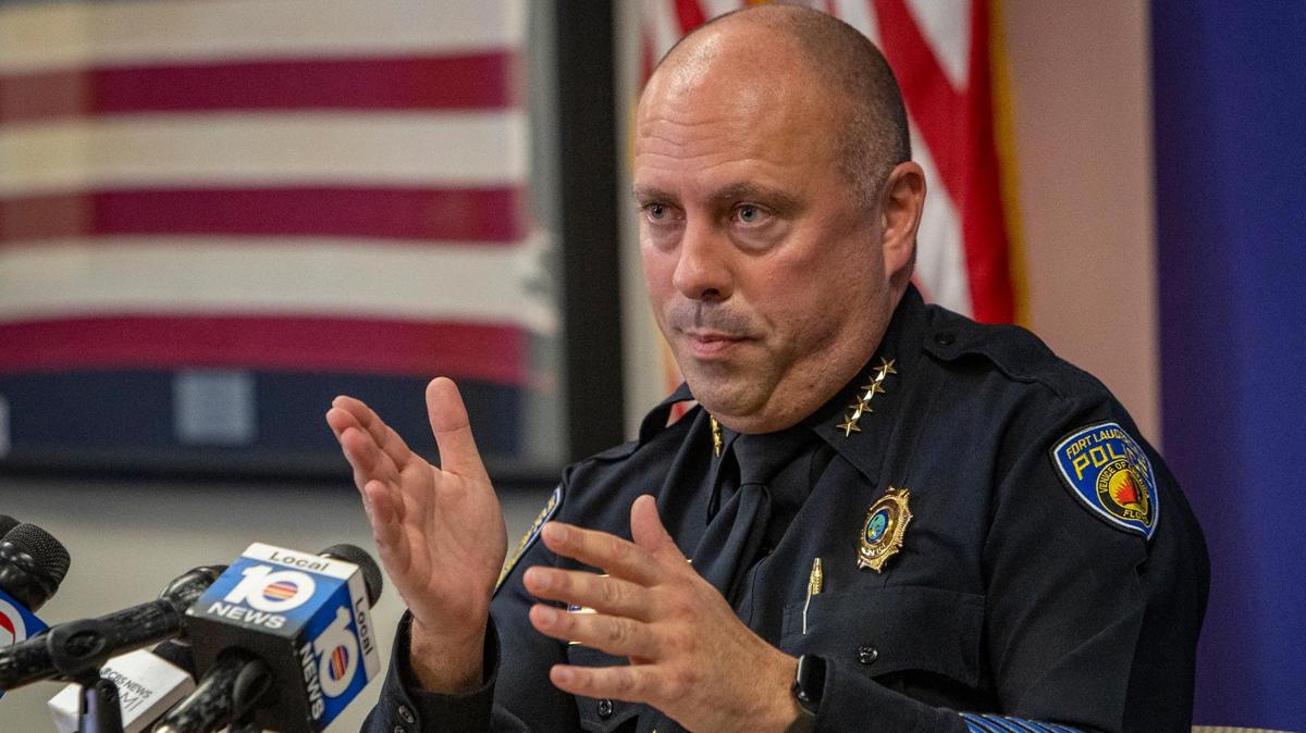 Fort Lauderdale Police Chief William “Bill” Schultz answers questions during a press conference Thursday, November 9, 2023.