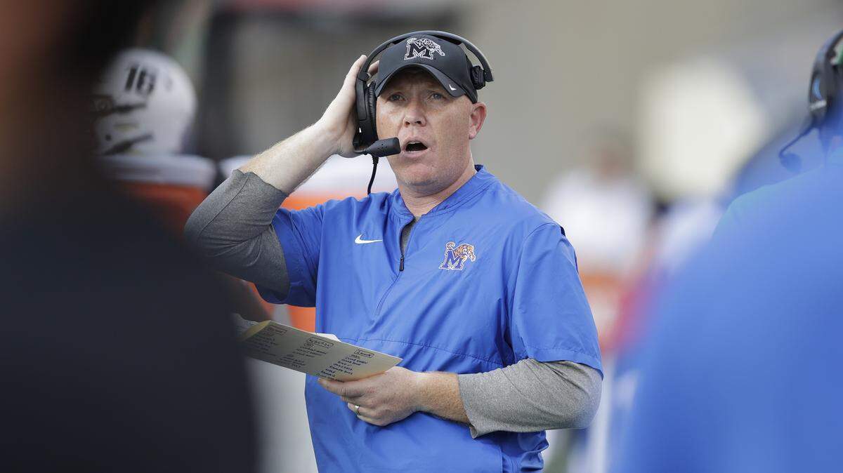 Memphis assistant coach Adam Fuller during the first half of an NCAA college football game against South Florida Saturday, Nov. 23, 2019, in Tampa, Fla.