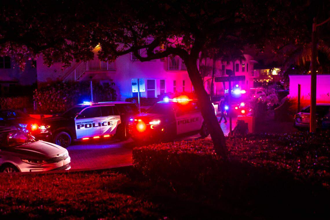 Hollywood Police Cars sit parked off Connecticut and North Broadwalk near Charnow Park after police responded to reports of multiple people shot during Memorial Day weekend at Hollywood, Florida, on Monday, May 29, 2023.