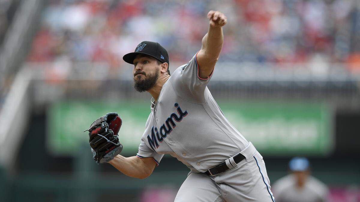 Miami Marlins starting pitcher Caleb Smith delivers during the first inning of a baseball game against the Washington Nationals, Sunday, Sept. 1, 2019, in Washington. (AP Photo/Nick Wass)